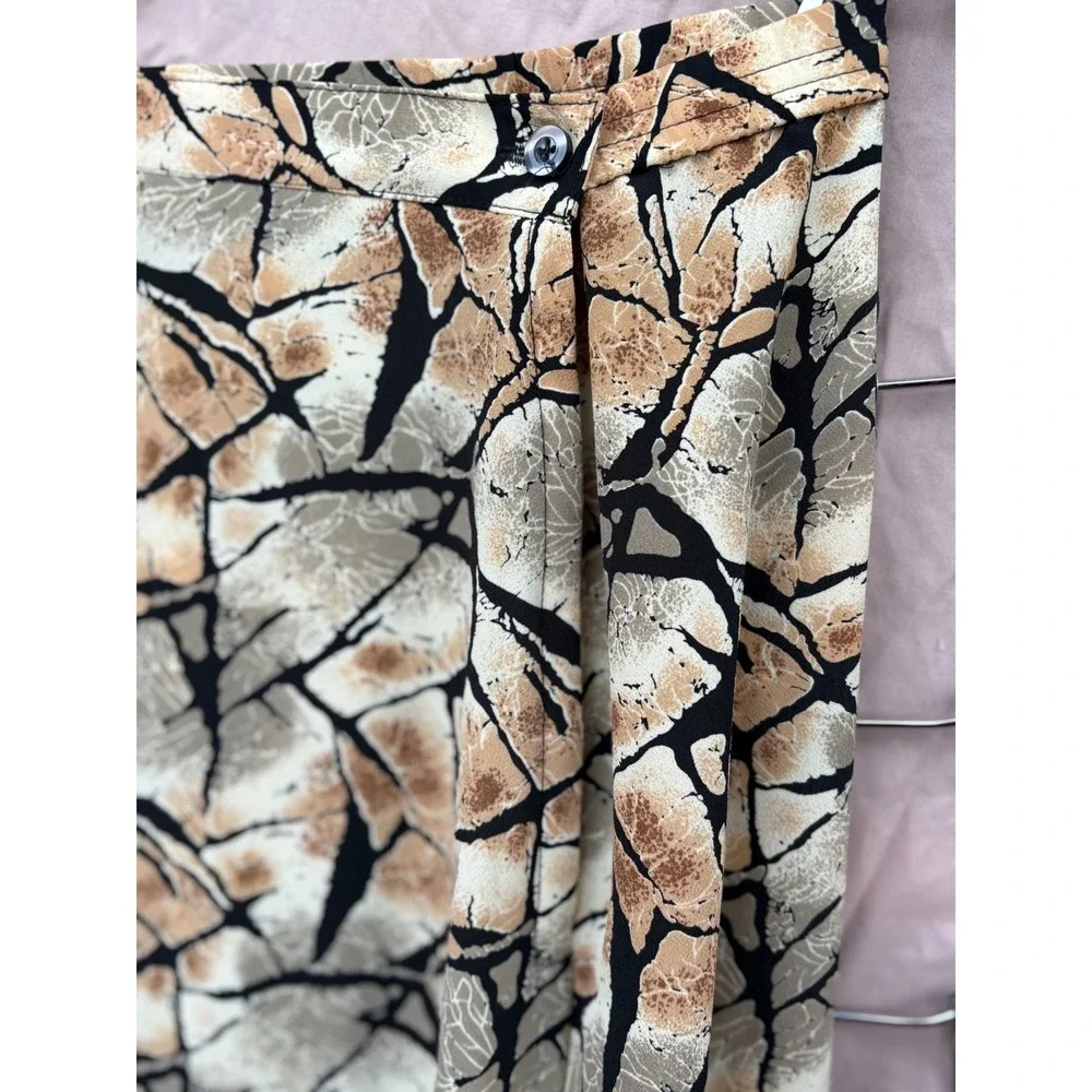 Voir Abstract Crackle Print Midi Skirt Tan Beige Black Side Zip Women's Size M - Picture 5 of 13